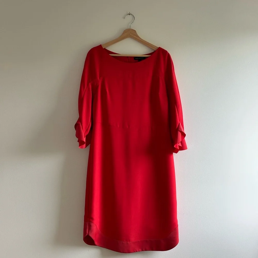 Banana Republic Coral Red Sheath Dress with 3/4 Flutter Sleeves - Picture 1 of 10